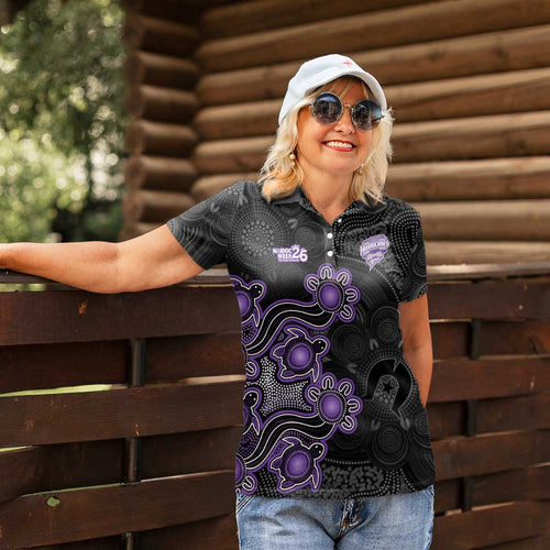 Personalised Hobart Hurricanes NAIDOC Week 2026 Women Polo Shirt Sea Turtles Aboriginal Art