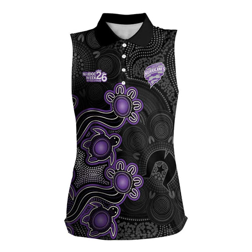 Personalised Hobart Hurricanes NAIDOC Week 2026 Women Sleeveless Polo Shirt Sea Turtles Aboriginal Art