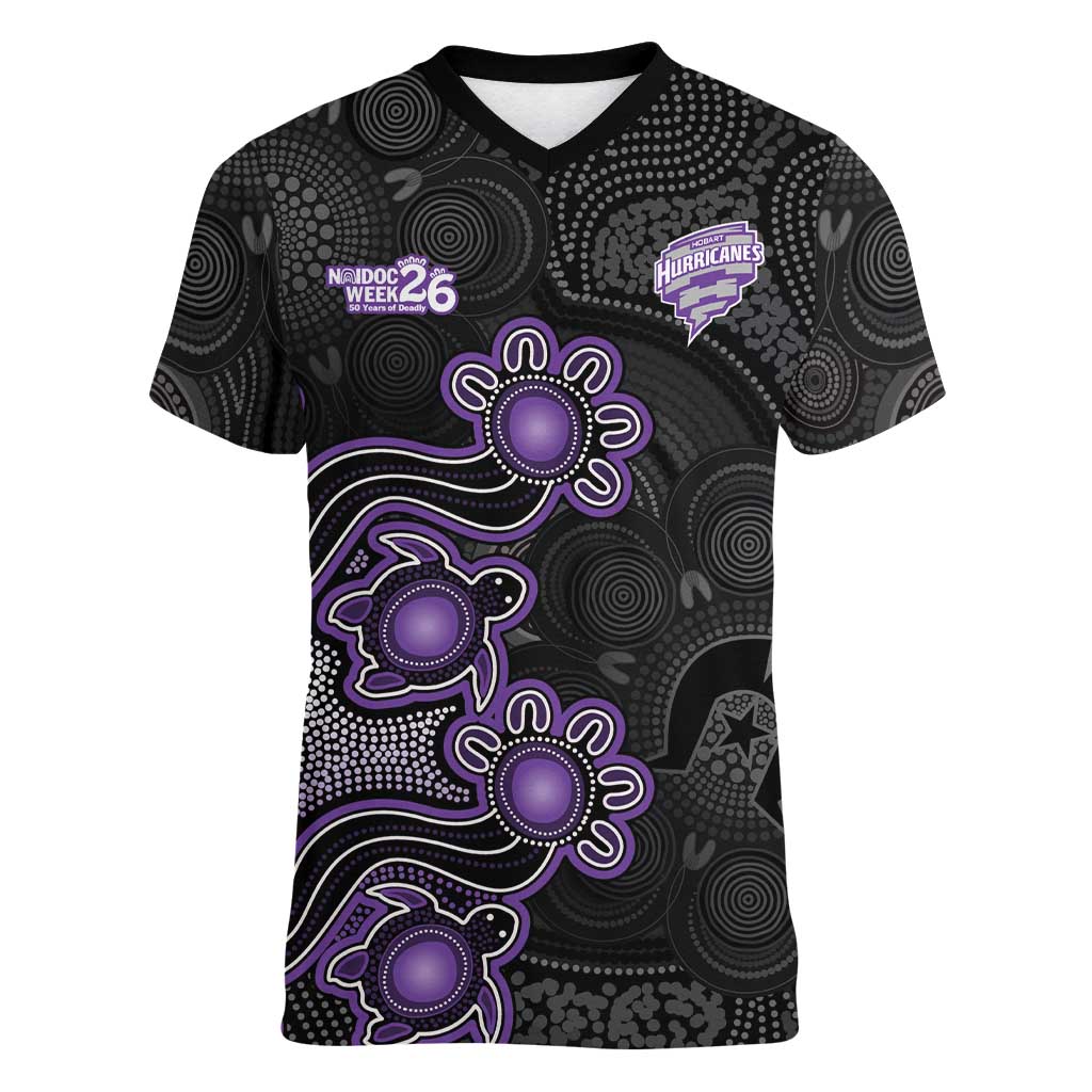 Personalised Hobart Hurricanes NAIDOC Week 2026 Women V-Neck T-Shirt Sea Turtles Aboriginal Art