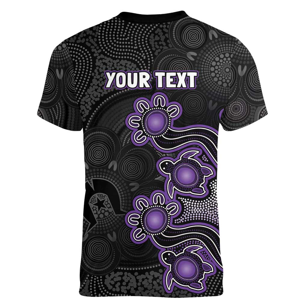 Personalised Hobart Hurricanes NAIDOC Week 2026 Women V-Neck T-Shirt Sea Turtles Aboriginal Art