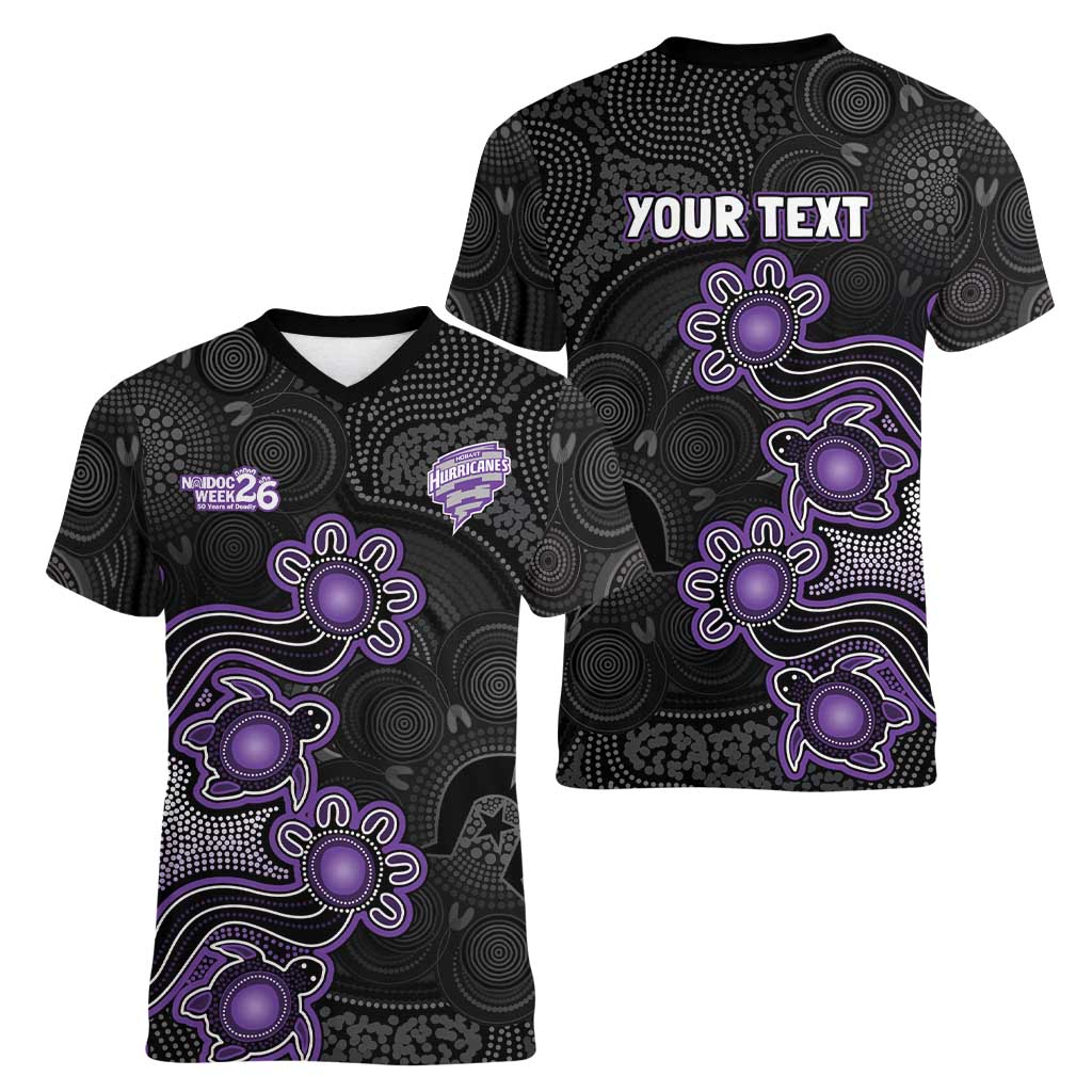 Personalised Hobart Hurricanes NAIDOC Week 2026 Women V-Neck T-Shirt Sea Turtles Aboriginal Art