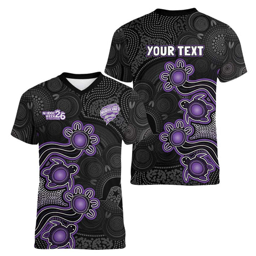 Personalised Hobart Hurricanes NAIDOC Week 2026 Women V-Neck T-Shirt Sea Turtles Aboriginal Art