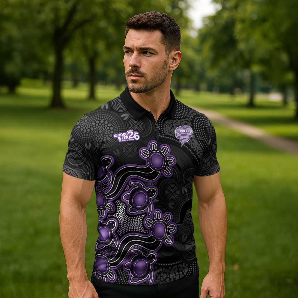 Personalised Hobart Hurricanes NAIDOC Week 2026 Zipper Polo Shirt Sea Turtles Aboriginal Art