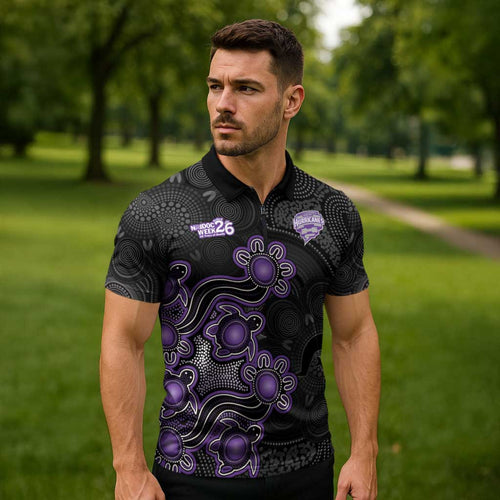 Personalised Hobart Hurricanes NAIDOC Week 2026 Zipper Polo Shirt Sea Turtles Aboriginal Art