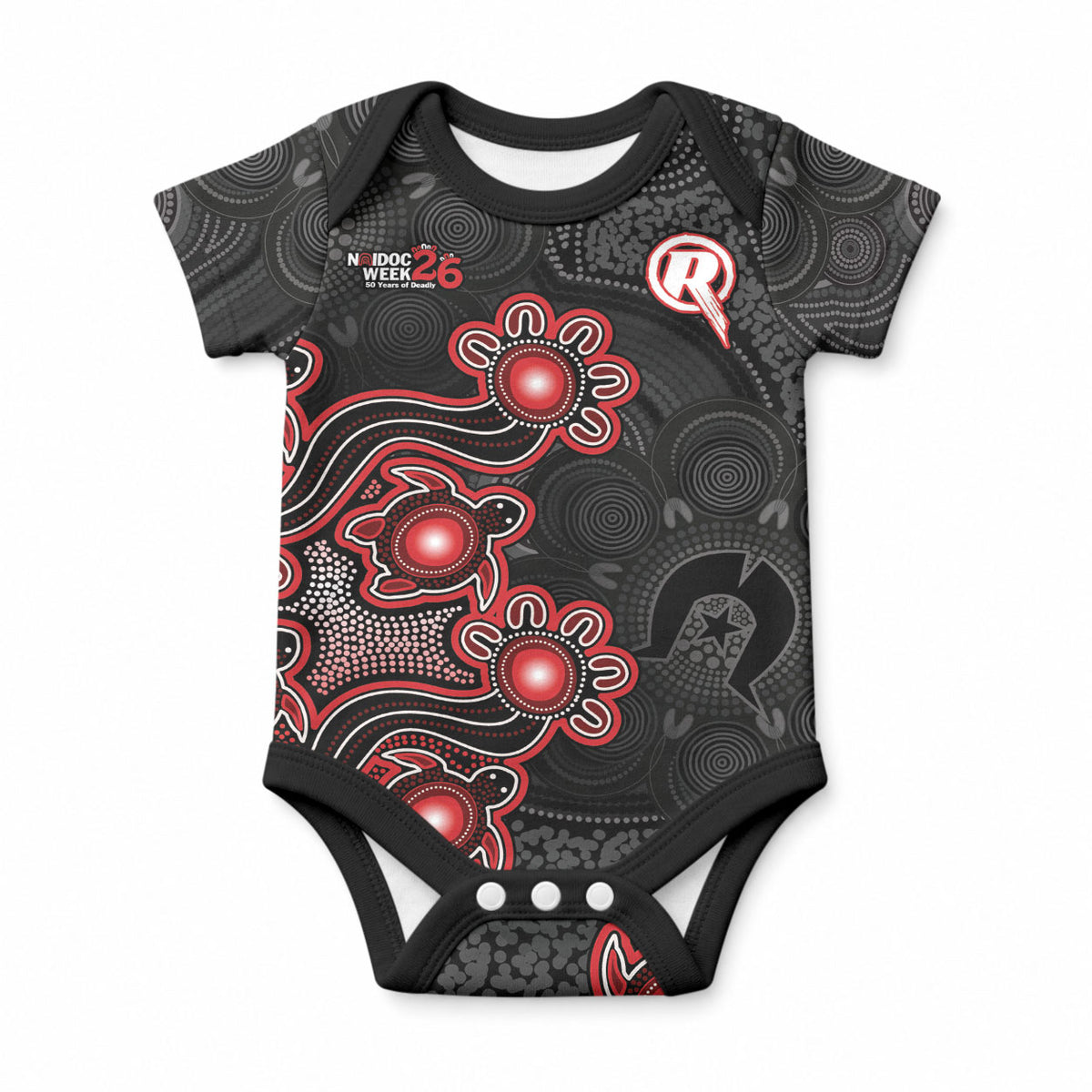 Personalised Melbourne Renegades NAIDOC Week 2026 Baby Onesie Sea Turtles Aboriginal Art