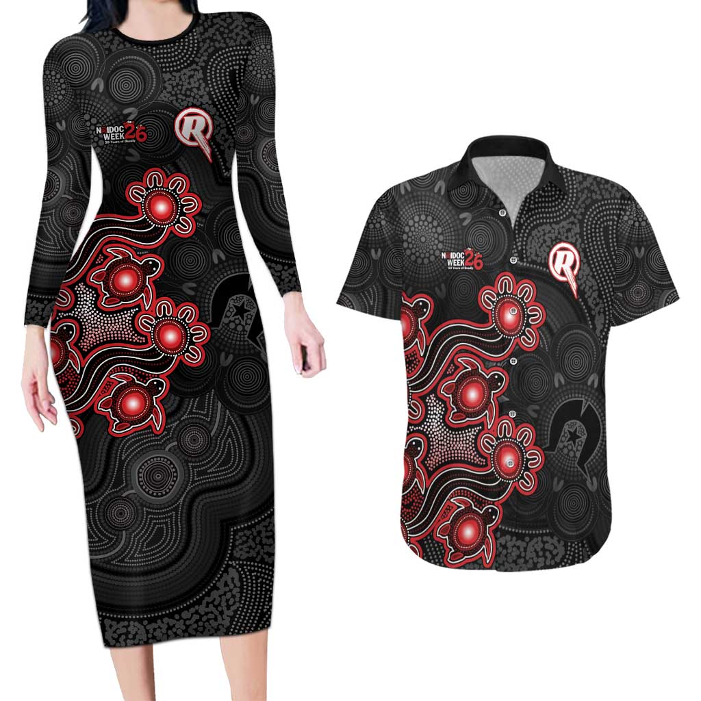 Personalised Melbourne Renegades NAIDOC Week 2026 Couples Matching Long Sleeve Bodycon Dress and Hawaiian Shirt Sea Turtles Aboriginal Art