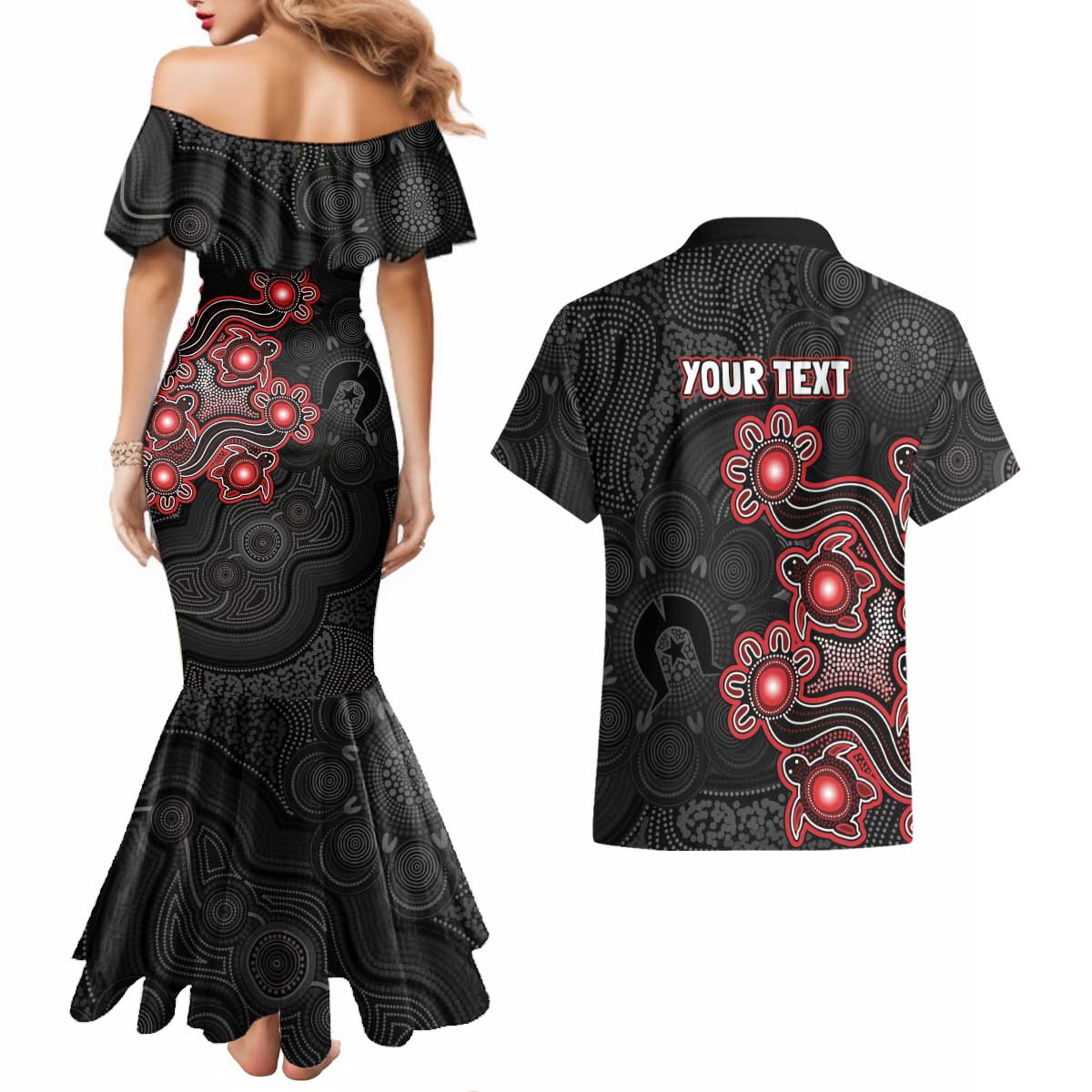 Personalised Melbourne Renegades NAIDOC Week 2026 Couples Matching Mermaid Dress and Hawaiian Shirt Sea Turtles Aboriginal Art
