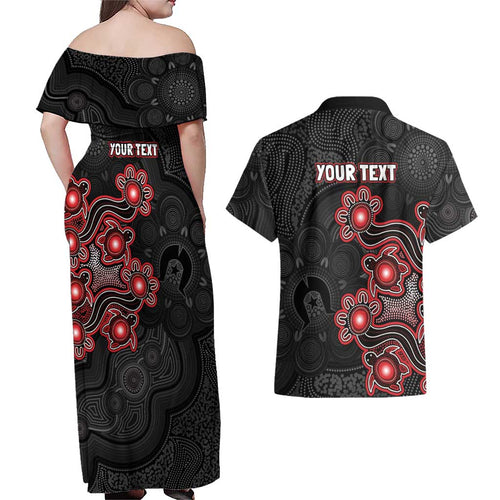 Personalised Melbourne Renegades NAIDOC Week 2026 Couples Matching Off Shoulder Maxi Dress and Hawaiian Shirt Sea Turtles Aboriginal Art