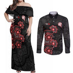 Personalised Melbourne Renegades NAIDOC Week 2026 Couples Matching Off Shoulder Maxi Dress and Long Sleeve Button Shirt Sea Turtles Aboriginal Art