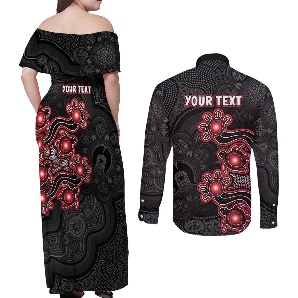 Personalised Melbourne Renegades NAIDOC Week 2026 Couples Matching Off Shoulder Maxi Dress and Long Sleeve Button Shirt Sea Turtles Aboriginal Art