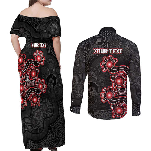 Personalised Melbourne Renegades NAIDOC Week 2026 Couples Matching Off Shoulder Maxi Dress and Long Sleeve Button Shirt Sea Turtles Aboriginal Art