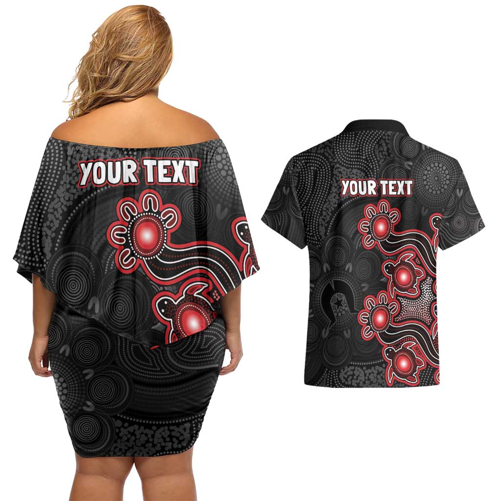 Personalised Melbourne Renegades NAIDOC Week 2026 Couples Matching Off Shoulder Short Dress and Hawaiian Shirt Sea Turtles Aboriginal Art