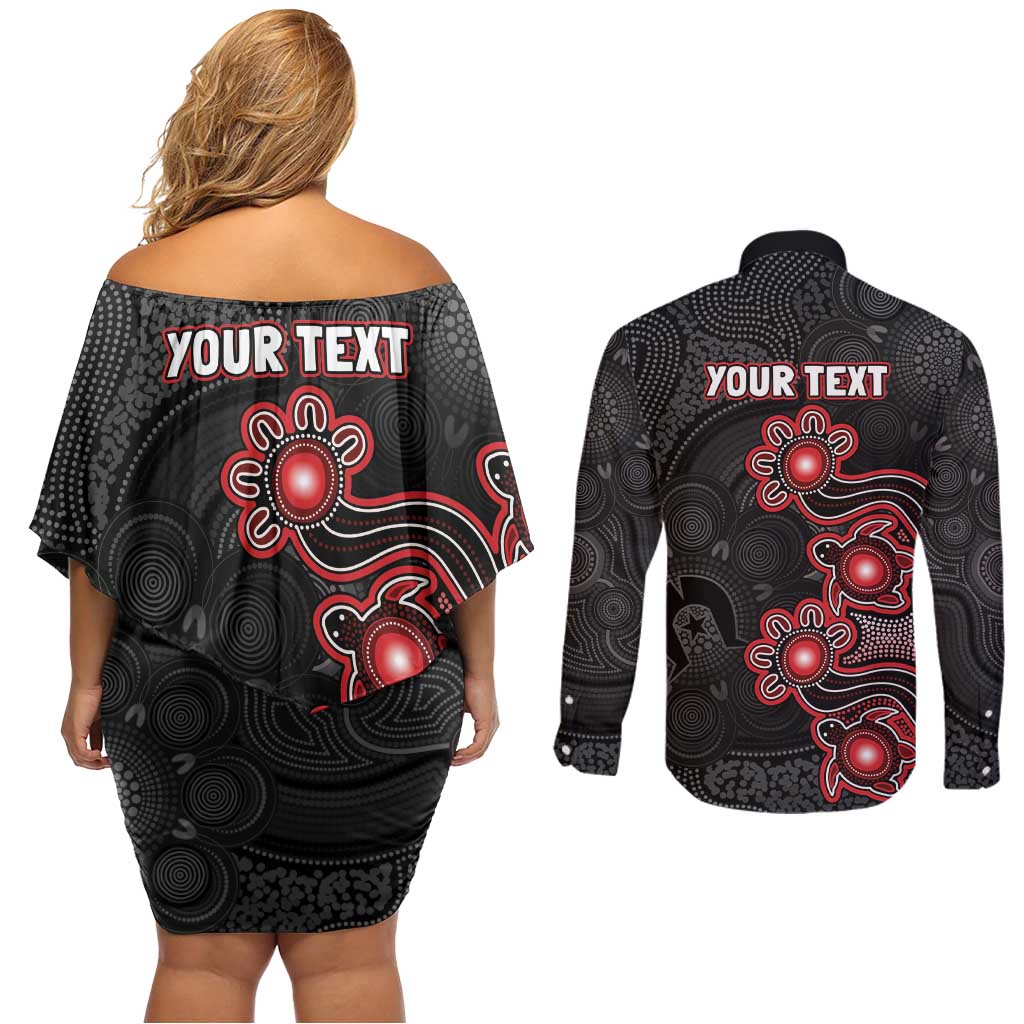 Personalised Melbourne Renegades NAIDOC Week 2026 Couples Matching Off Shoulder Short Dress and Long Sleeve Button Shirt Sea Turtles Aboriginal Art