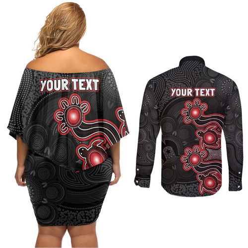 Personalised Melbourne Renegades NAIDOC Week 2026 Couples Matching Off Shoulder Short Dress and Long Sleeve Button Shirt Sea Turtles Aboriginal Art