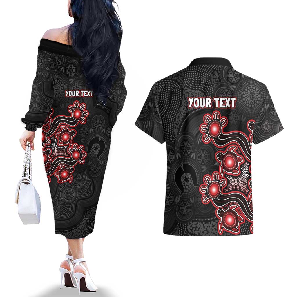 Personalised Melbourne Renegades NAIDOC Week 2026 Couples Matching Off The Shoulder Long Sleeve Dress and Hawaiian Shirt Sea Turtles Aboriginal Art