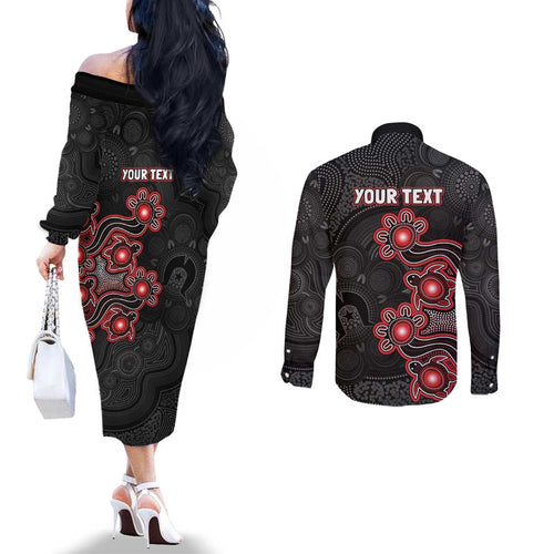 Personalised Melbourne Renegades NAIDOC Week 2026 Couples Matching Off The Shoulder Long Sleeve Dress and Long Sleeve Button Shirt Sea Turtles Aboriginal Art