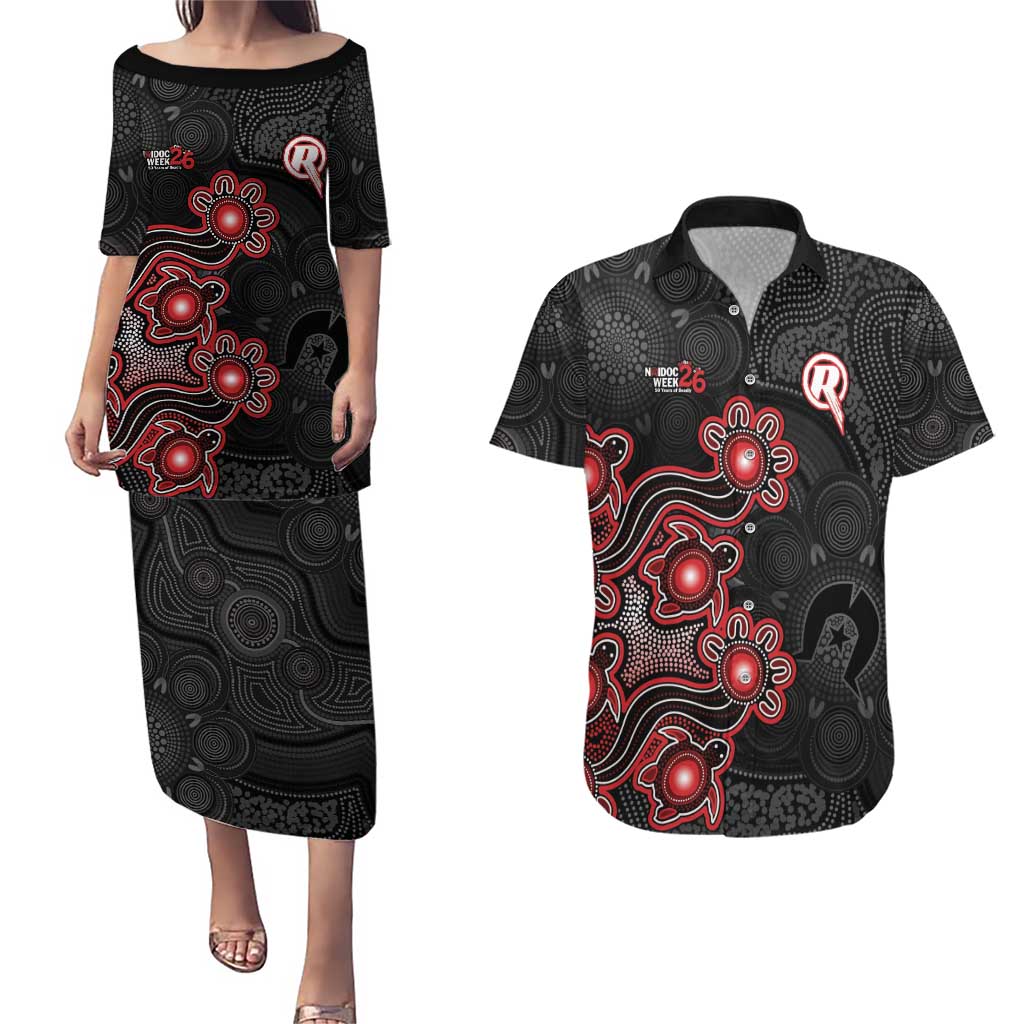 Personalised Melbourne Renegades NAIDOC Week 2026 Couples Matching Puletasi and Hawaiian Shirt Sea Turtles Aboriginal Art