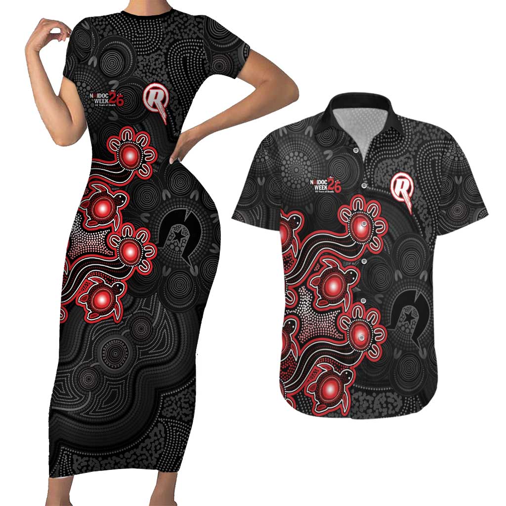 Personalised Melbourne Renegades NAIDOC Week 2026 Couples Matching Short Sleeve Bodycon Dress and Hawaiian Shirt Sea Turtles Aboriginal Art
