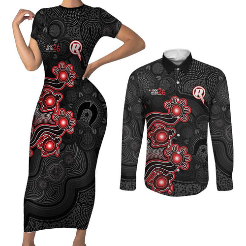 Personalised Melbourne Renegades NAIDOC Week 2026 Couples Matching Short Sleeve Bodycon Dress and Long Sleeve Button Shirt Sea Turtles Aboriginal Art