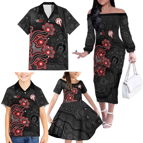 Personalised Melbourne Renegades NAIDOC Week 2026 Family Matching Off The Shoulder Long Sleeve Dress and Hawaiian Shirt Sea Turtles Aboriginal Art