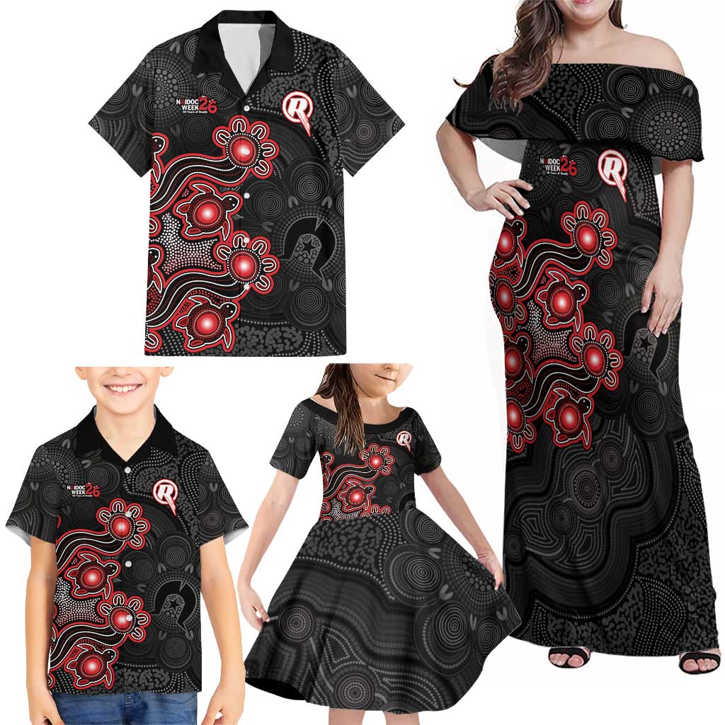 Personalised Melbourne Renegades NAIDOC Week 2026 Family Matching Off Shoulder Maxi Dress and Hawaiian Shirt Sea Turtles Aboriginal Art