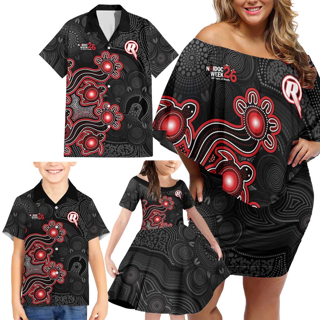 Personalised Melbourne Renegades NAIDOC Week 2026 Family Matching Off Shoulder Short Dress and Hawaiian Shirt Sea Turtles Aboriginal Art
