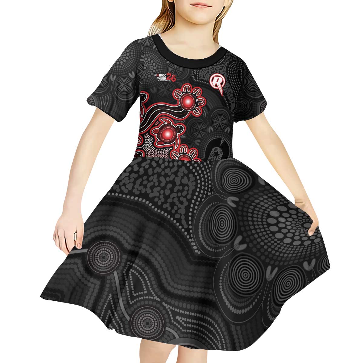 Personalised Melbourne Renegades NAIDOC Week 2026 Kid Short Sleeve Dress Sea Turtles Aboriginal Art