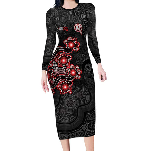 Personalised Melbourne Renegades NAIDOC Week 2026 Long Sleeve Bodycon Dress Sea Turtles Aboriginal Art