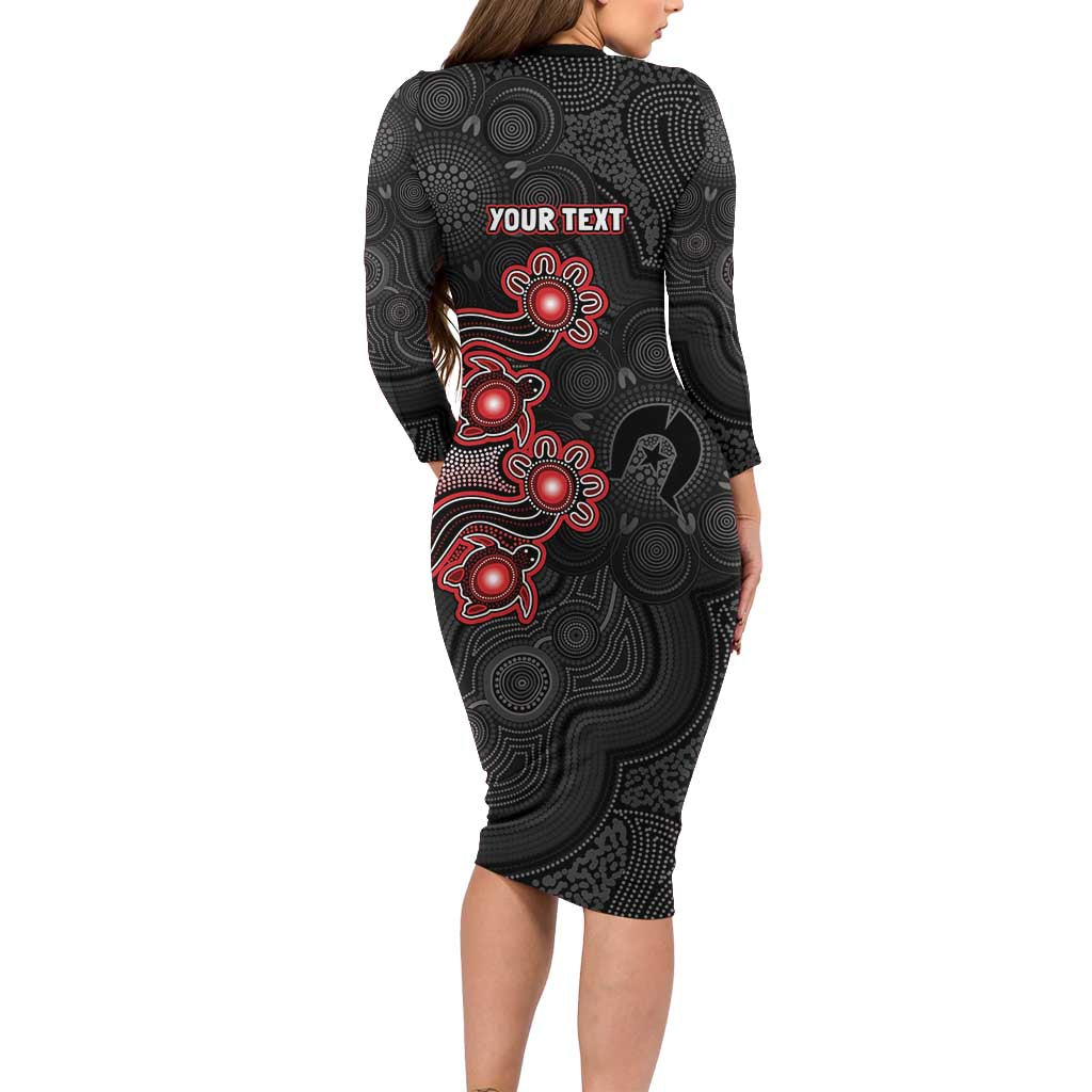 Personalised Melbourne Renegades NAIDOC Week 2026 Long Sleeve Bodycon Dress Sea Turtles Aboriginal Art
