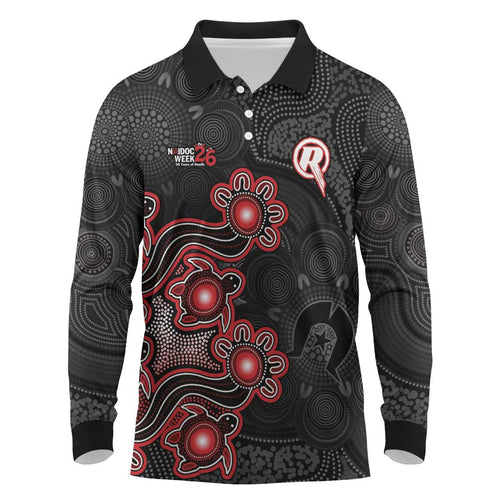 Personalised Melbourne Renegades NAIDOC Week 2026 Long Sleeve Polo Shirt Sea Turtles Aboriginal Art