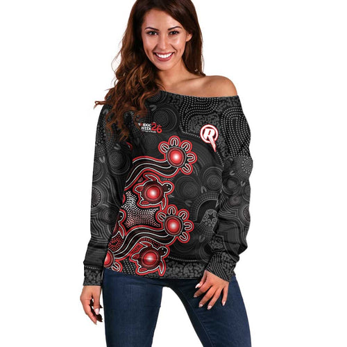 Personalised Melbourne Renegades NAIDOC Week 2026 Off Shoulder Sweater Sea Turtles Aboriginal Art