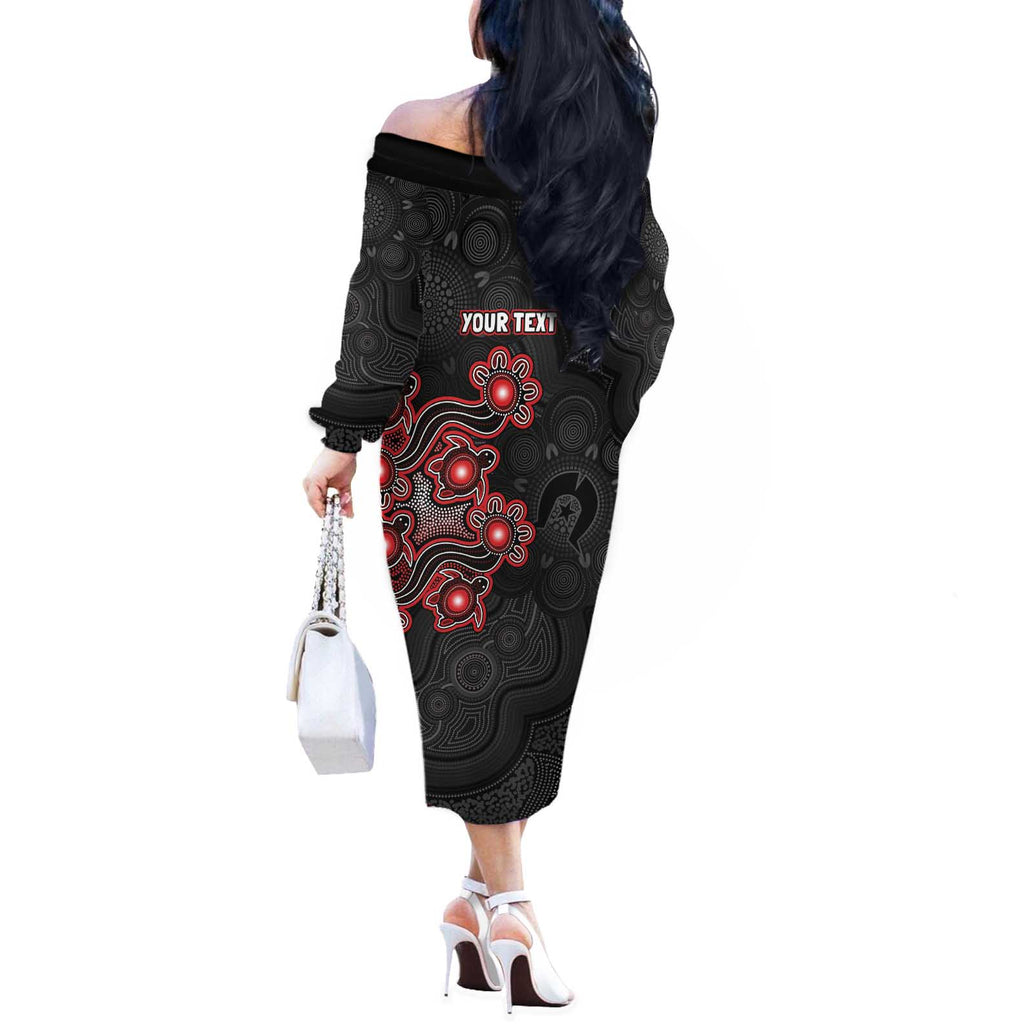 Personalised Melbourne Renegades NAIDOC Week 2026 Off The Shoulder Long Sleeve Dress Sea Turtles Aboriginal Art