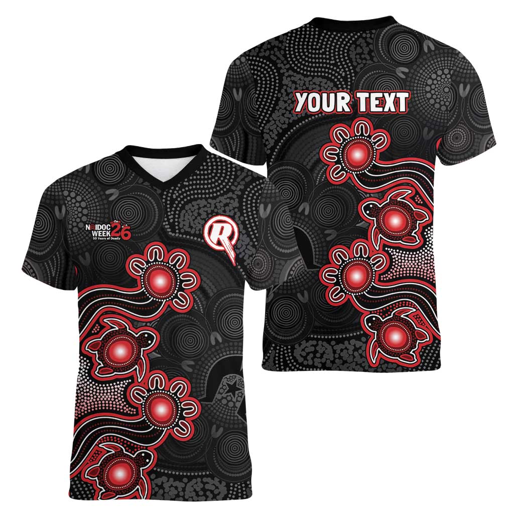 Personalised Melbourne Renegades NAIDOC Week 2026 Women V-Neck T-Shirt Sea Turtles Aboriginal Art
