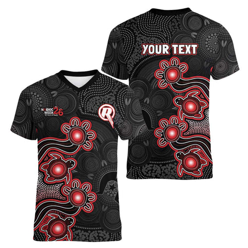 Personalised Melbourne Renegades NAIDOC Week 2026 Women V-Neck T-Shirt Sea Turtles Aboriginal Art