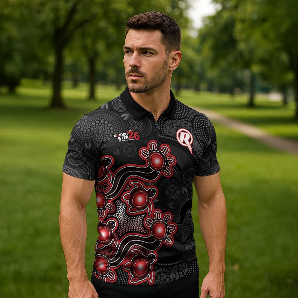 Personalised Melbourne Renegades NAIDOC Week 2026 Zipper Polo Shirt Sea Turtles Aboriginal Art