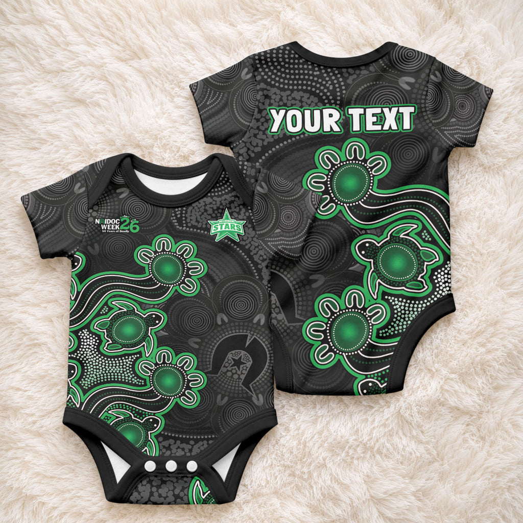Personalised Melbourne Stars NAIDOC Week 2026 Baby Onesie Sea Turtles Aboriginal Art