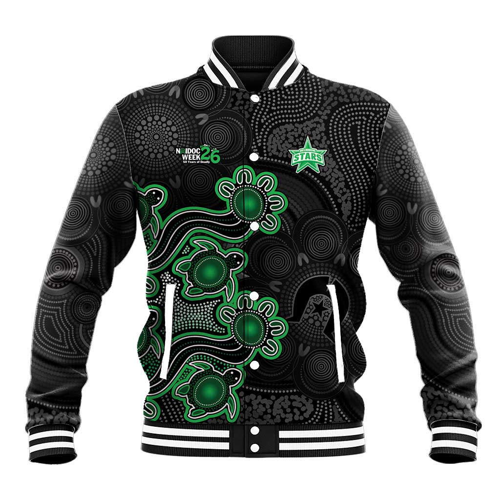 Personalised Melbourne Stars NAIDOC Week 2026 Baseball Jacket Sea Turtles Aboriginal Art