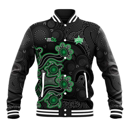 Personalised Melbourne Stars NAIDOC Week 2026 Baseball Jacket Sea Turtles Aboriginal Art