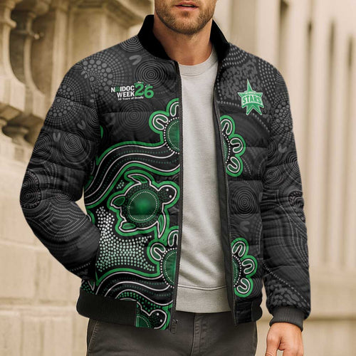 Personalised Melbourne Stars NAIDOC Week 2026 Bomber Puffer Jacket Sea Turtles Aboriginal Art