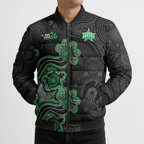 Personalised Melbourne Stars NAIDOC Week 2026 Bomber Puffer Jacket Sea Turtles Aboriginal Art