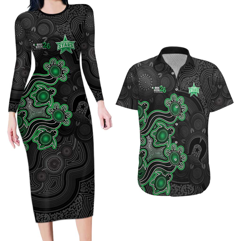 Personalised Melbourne Stars NAIDOC Week 2026 Couples Matching Long Sleeve Bodycon Dress and Hawaiian Shirt Sea Turtles Aboriginal Art