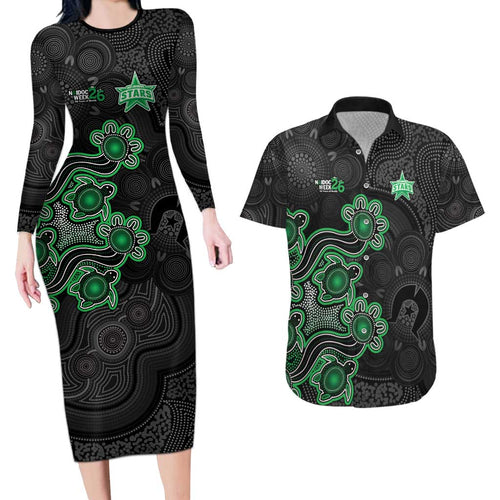 Personalised Melbourne Stars NAIDOC Week 2026 Couples Matching Long Sleeve Bodycon Dress and Hawaiian Shirt Sea Turtles Aboriginal Art