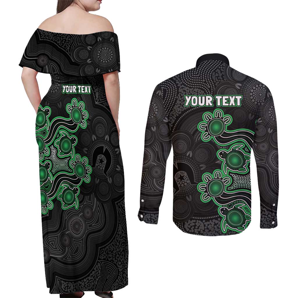 Personalised Melbourne Stars NAIDOC Week 2026 Couples Matching Off Shoulder Maxi Dress and Long Sleeve Button Shirt Sea Turtles Aboriginal Art
