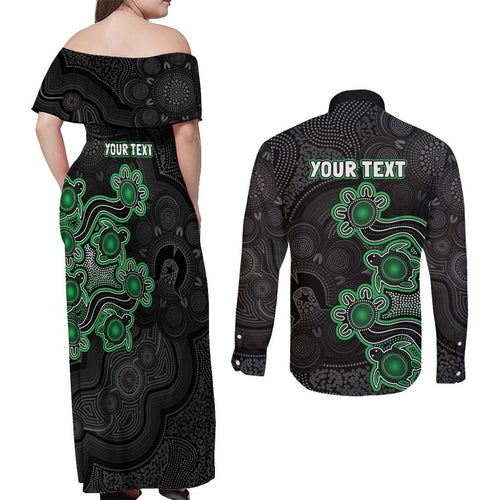 Personalised Melbourne Stars NAIDOC Week 2026 Couples Matching Off Shoulder Maxi Dress and Long Sleeve Button Shirt Sea Turtles Aboriginal Art