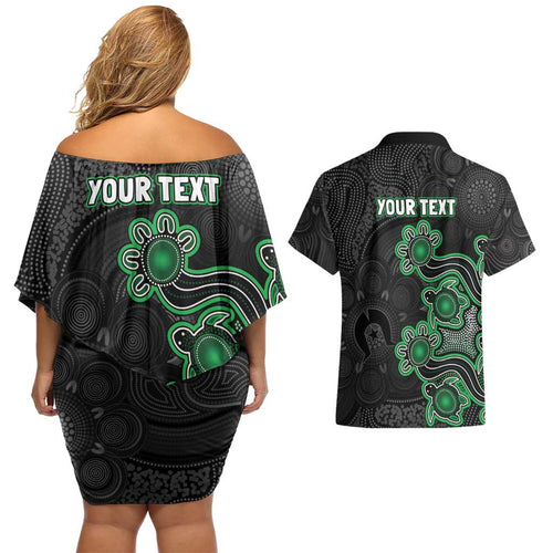 Personalised Melbourne Stars NAIDOC Week 2026 Couples Matching Off Shoulder Short Dress and Hawaiian Shirt Sea Turtles Aboriginal Art