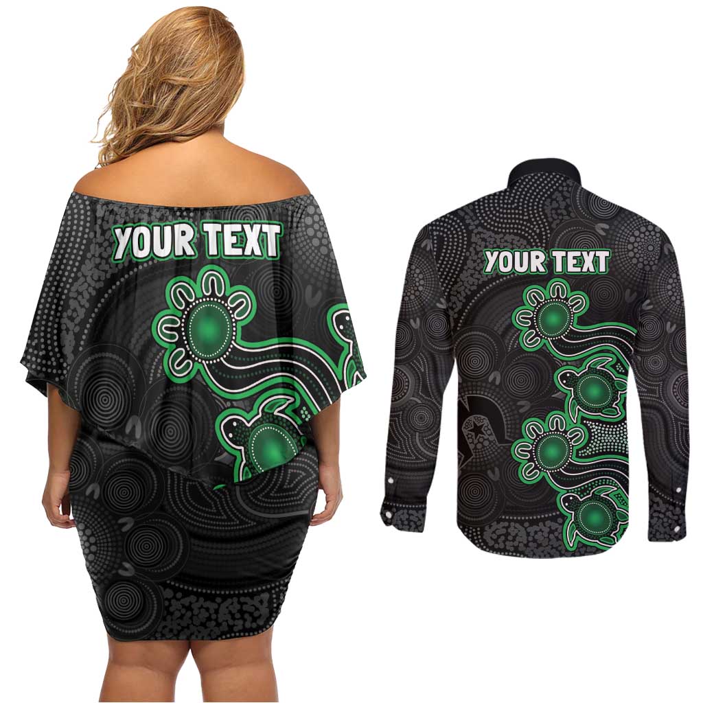 Personalised Melbourne Stars NAIDOC Week 2026 Couples Matching Off Shoulder Short Dress and Long Sleeve Button Shirt Sea Turtles Aboriginal Art