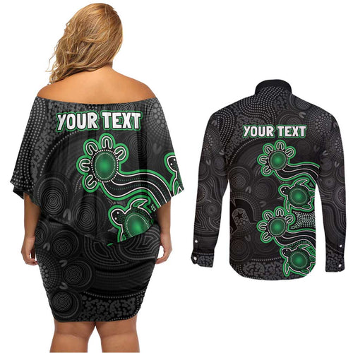 Personalised Melbourne Stars NAIDOC Week 2026 Couples Matching Off Shoulder Short Dress and Long Sleeve Button Shirt Sea Turtles Aboriginal Art