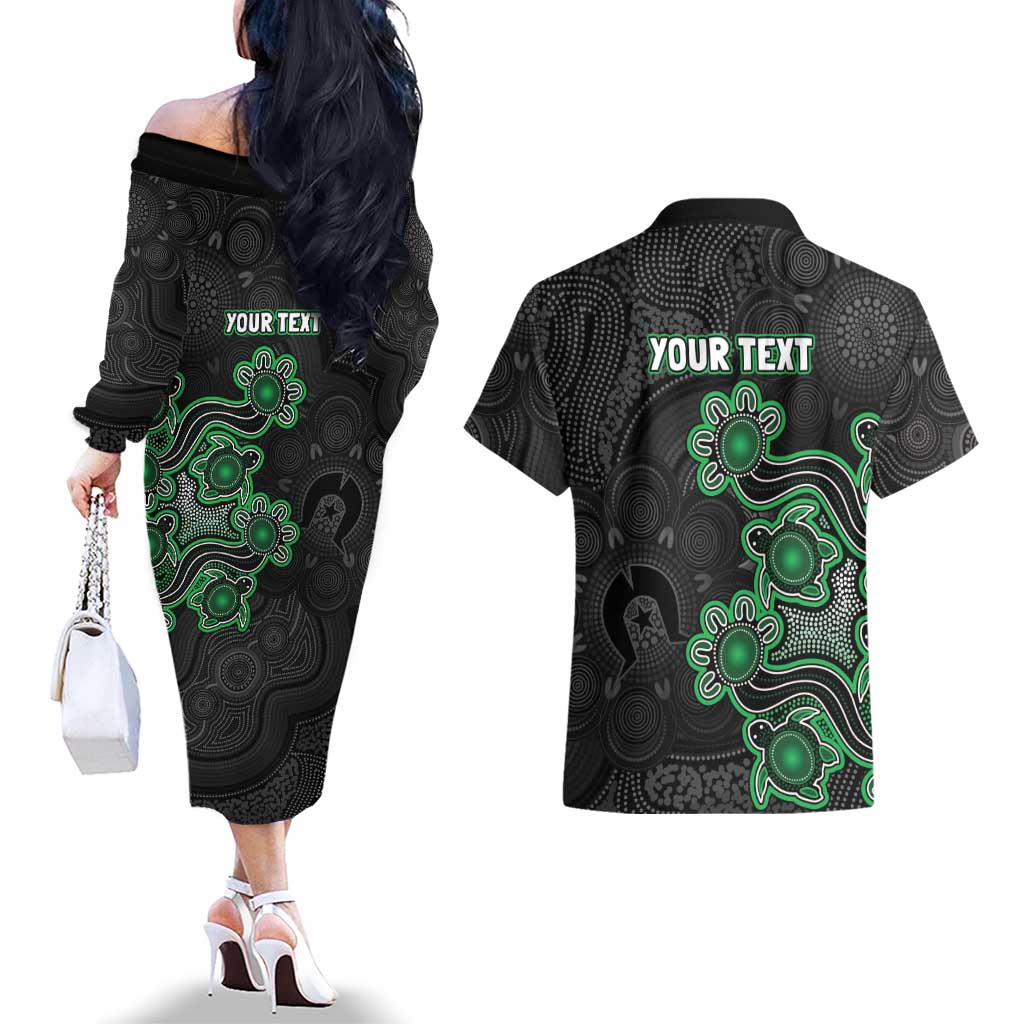 Personalised Melbourne Stars NAIDOC Week 2026 Couples Matching Off The Shoulder Long Sleeve Dress and Hawaiian Shirt Sea Turtles Aboriginal Art