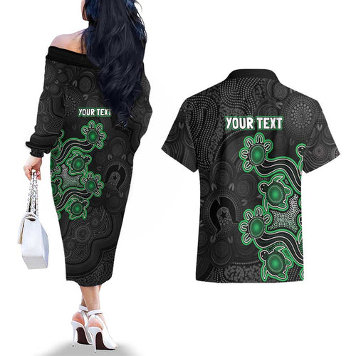 Personalised Melbourne Stars NAIDOC Week 2026 Couples Matching Off The Shoulder Long Sleeve Dress and Hawaiian Shirt Sea Turtles Aboriginal Art