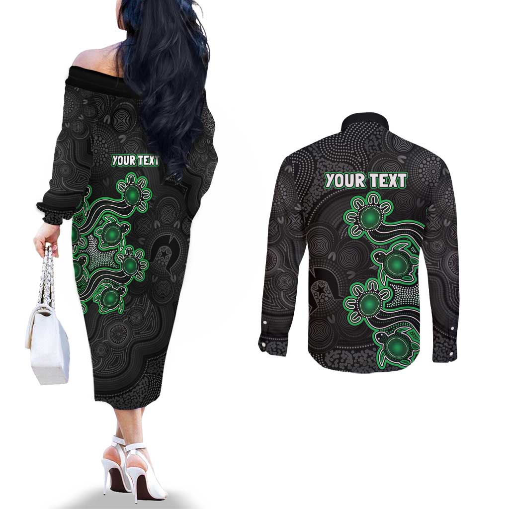 Personalised Melbourne Stars NAIDOC Week 2026 Couples Matching Off The Shoulder Long Sleeve Dress and Long Sleeve Button Shirt Sea Turtles Aboriginal Art